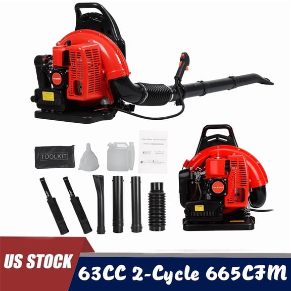 Floseru 63CC Gas Leaf Blower Backpack 665 CFM 205 MPH 2 Cycle Ergonomic Harness System Low Vibration and Cruise Control Powerful Gas Blowers for Lawn Yard Care Gifts for Dad