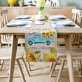 thumbnail image 2 of Table Runner Dresser Scarves 70 Inch Long, Farm Teal Truck Sunflower on Newspaper Linen Dining Table Runners Watercolor Floral Tabletop Scarf for Wedding Holiday Party Kitchen, 2 of 7