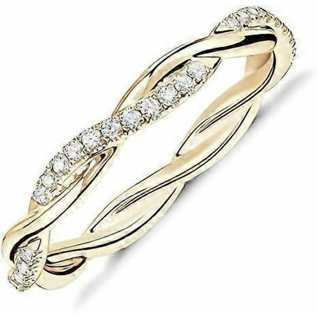 14K Gold Plated Cubic Zirconia Twisted Rope Eternity Band for Women