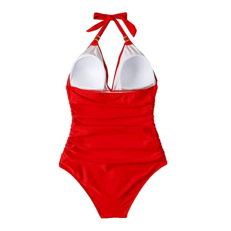  One Shoulder One Piece Swimsuit For Women Tummy Control Bathing  Suits Modest Full Coverage Keyhole Swimwear Red