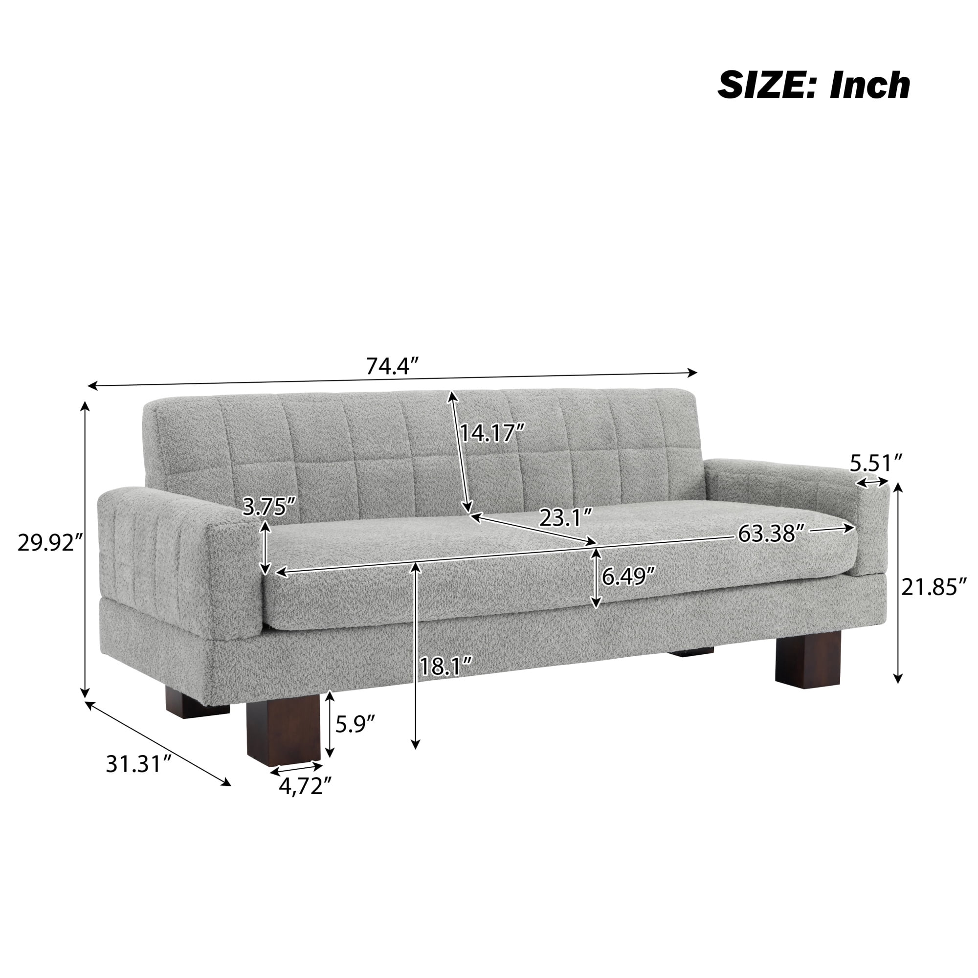 Leumius Loveseat Sofa, Boucle Fabric Biscuit Back Loveseat with Square Arms and Single Cushion Seat, Upholstered 2-Seater Couch for Living Room and Bedroom, Light Grey-Blue