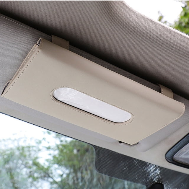 BUYISI Auto Car Suv Sun Visor Interior Tissue Box Paper Towel Case Napkin Clip Holder Beige
