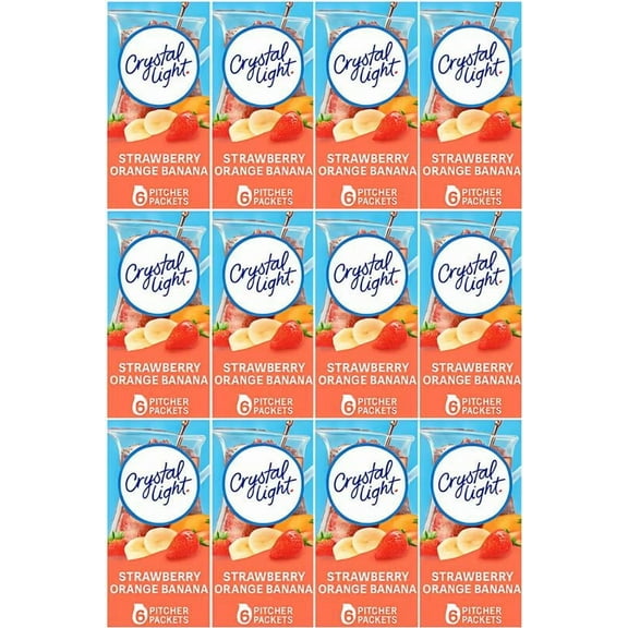 (12 pack) Crystal Light Strawberry Orange Banana Artificially Flavored Powdered Drink Mix, 6 Count Pitcher Packets
