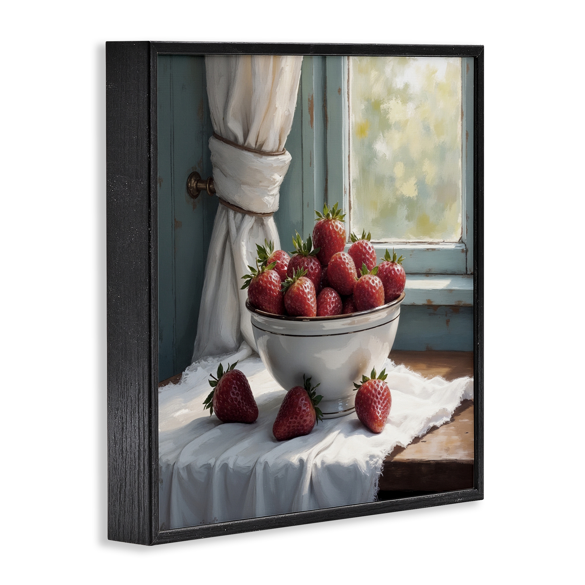 Strawberry Harvest in Window Black Framed Giclee Art, design by Lettered and Lined