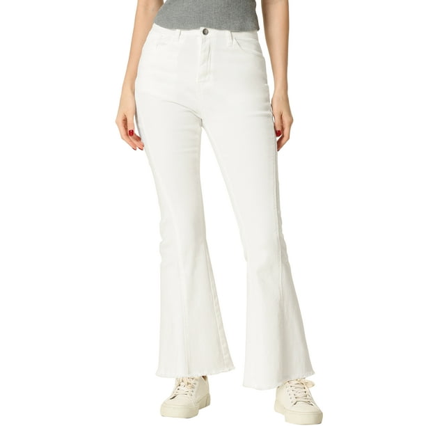 INSPIRE CHIC Pantalones Largos Vintage para Mujer Clásicos de Cintura Alta Jeans de Campana Blancos XL