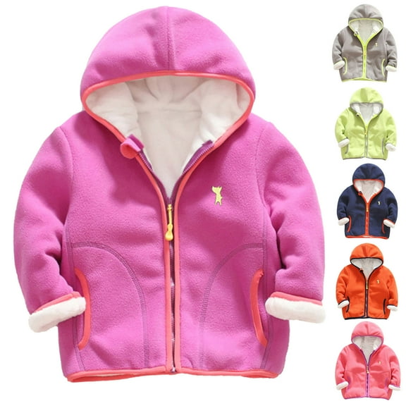 Winter Baby Girls and Boys Warm Jackets Fashion Solid Color Cute Plush Thickening Keep Warm Zipper Hoodie Coat