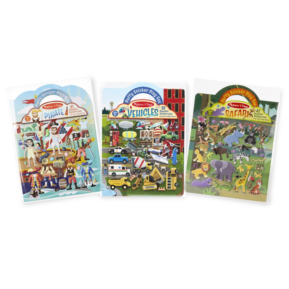 Melissa & Doug Exciting Adventures Reusable Puffy Sticker Play Set 3Pack (Pirates, Vehicles