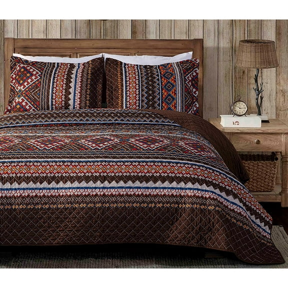 Chezmoi Collection Clayton 2-Piece Pre-Washed Southwestern Quilt Set Twin Size Microfiber Geometric Lodge Bedspread Coverlet Set