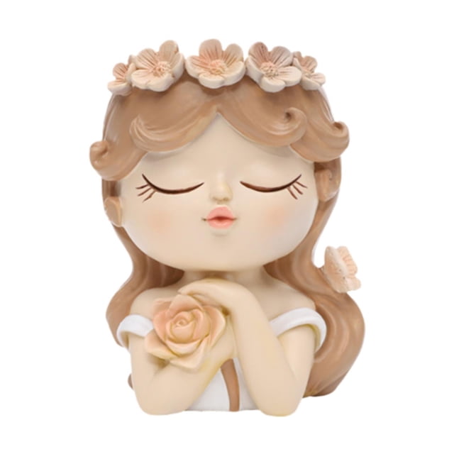 Macetas con cara de niña, soporte para bonsái, jarrón artesanal, escultura decorativa de resina coleccionable de dibujos animados, maceta de resina, 8x7x11cm
