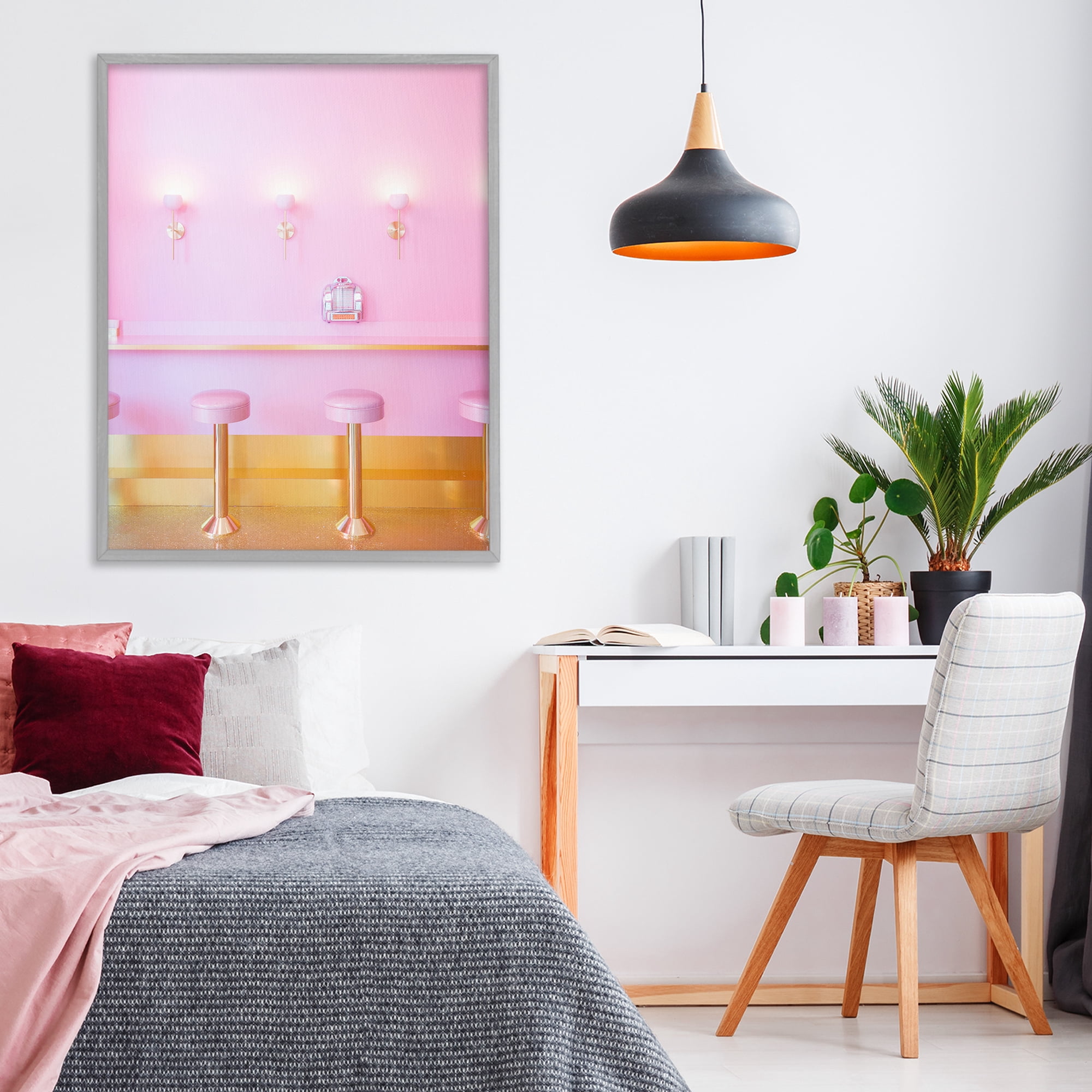 Stupell Industries Pink Retro Dessert Parlor Gray Framed Giclee Art, design by LISH Creative