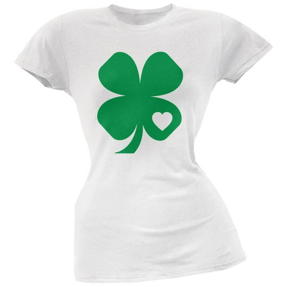 St. Patricks Day - Shamrock Heart White Soft Juniors T-Shirt - Large