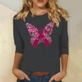 thumbnail image 2 of Kilaqueen Breast Cancer Survivor Shirt for Women Casual 3/4 Sleeve Lightweight Round Neck Tunic Tops Pink Ribbon Butterfly Graphic Print Blouses Fight Breast Cancer Inspirational Blouse, 2 of 4