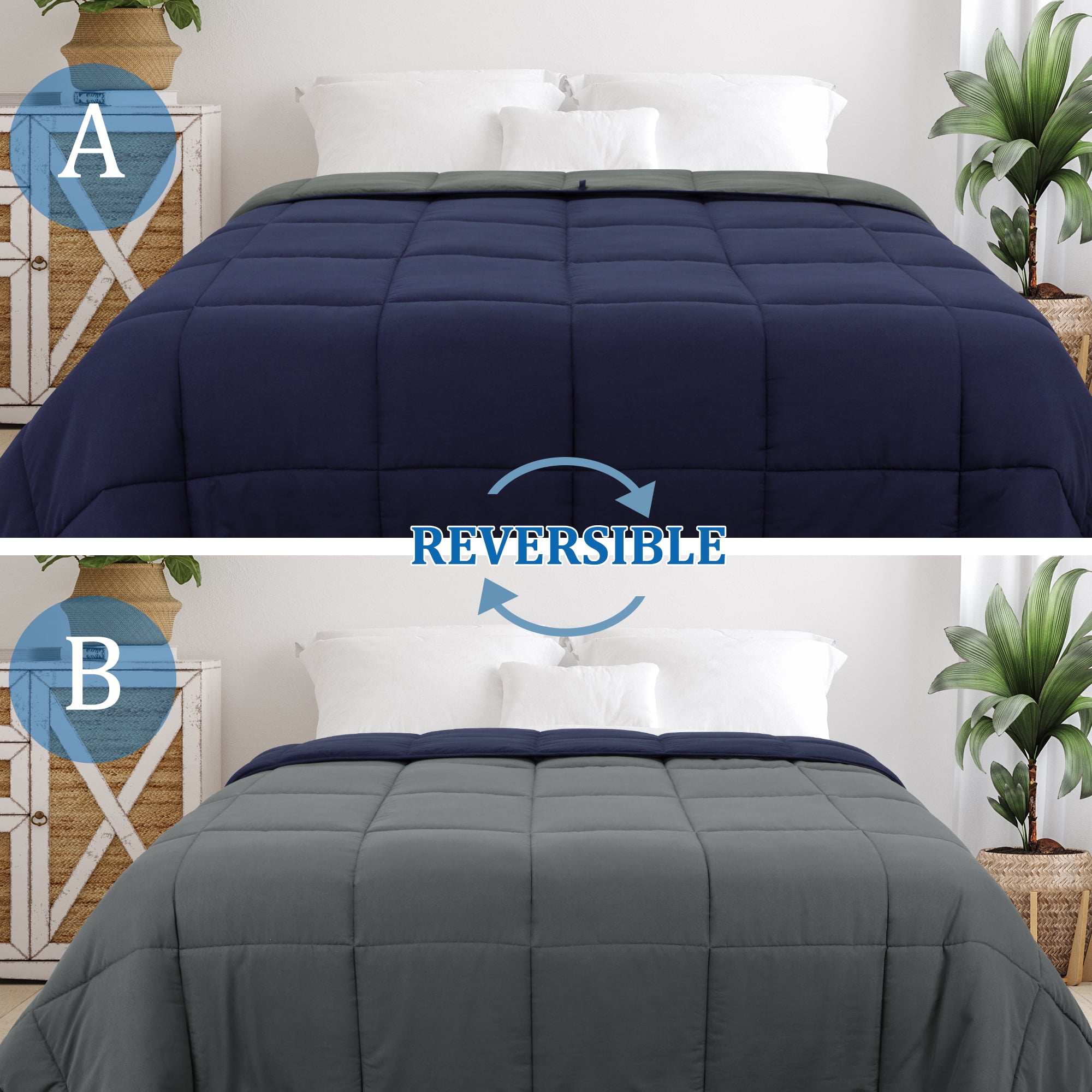 Unique Bargains Quilt Lightweight Down Comforter Dark Gray/Navy Twin