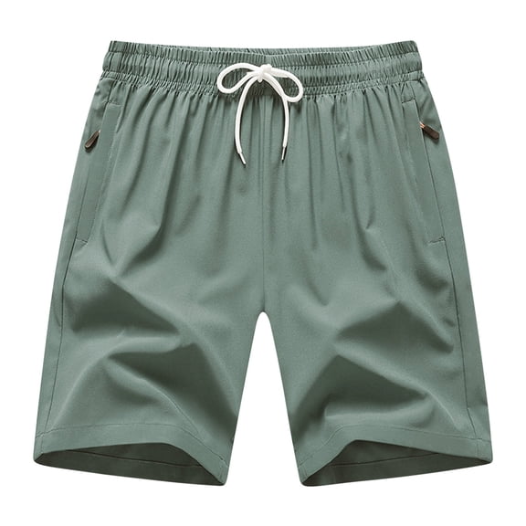 PNTUTB Summer Men's Solid Color Quick Dry Casual Sports Fitness Drawstring Waistband Comfortable Shorts with Zipper Pockets