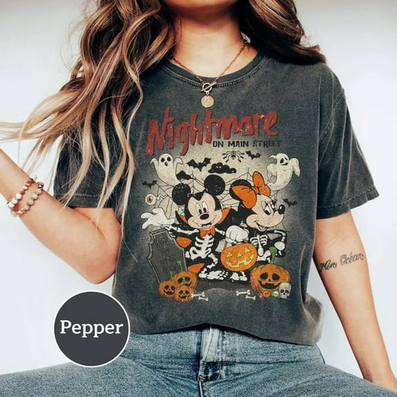 Vintage Mickey & Minnie Skeleton Nightmare On Main Street Shirts, Mickey Skeleton Shirts, Disney Trip Costume Party 2025 Shirts, S-5XL Shirt
