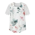 thumbnail image 4 of LYXSSBYX Womens T Shirts Graphic Tees Trendy Women's Fall and Summer Sexy Short Sleeved Neck Printed Color Lace Patchwork Fold T-Shirt Top Blouse, 4 of 5