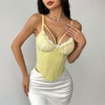 thumbnail image 4 of Women'S Ruffle Lace Trim V Neck Corset Top Adjustable Straps Corset Shaper Crop Top Yellow L, 4 of 8
