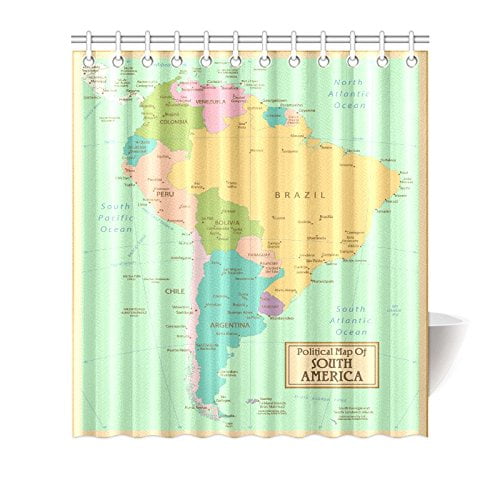 Gckg Vintage World Map Shower Curtain Hooks 66x72 Inches
