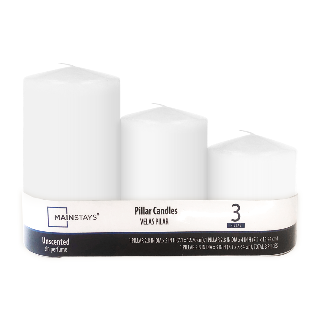 Mainstays Unscented Pillar Candles, Assorted 3pack, White Walmart