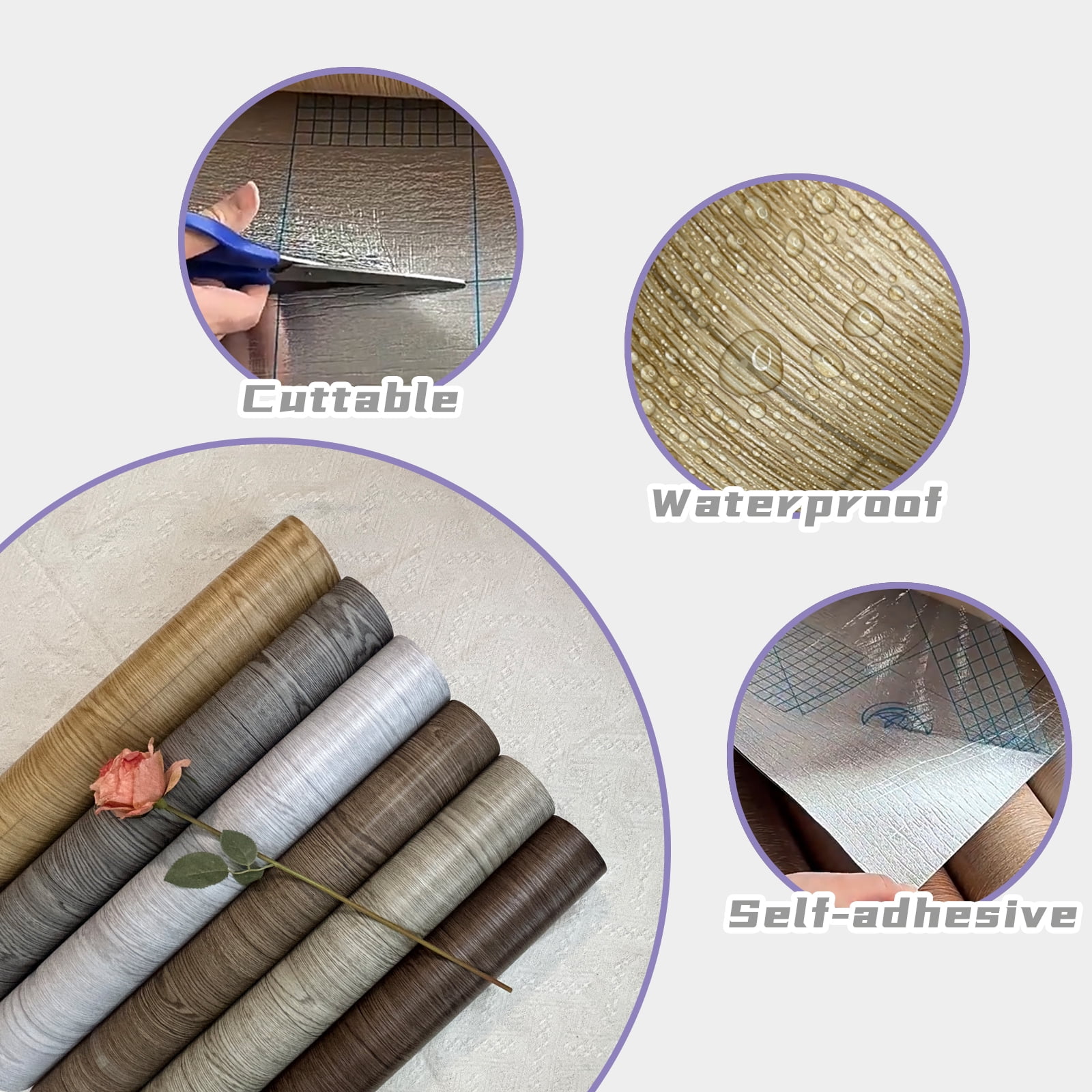Vinyl Flooring Roll PVC Thickened Peel and Stick Floor Wood Plank Self Adhesive Flooring DIY 23.6" X 118" Nature Wood