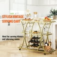 thumbnail image 5 of KFFKFF Golden Bar Trolley, Tri-Level Home Beverage Service Cart with Secure Casters, Mobile Liquor Trolley with Sturdy Glass Shelves, Safety Rail and Wine Holder, Contemporary Drink Cart for Kitchen, 5 of 9