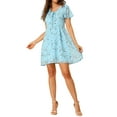thumbnail image 5 of MODA NOVA Juniors Floral V Neck Flare Short Sleeve Lace-up Zipper Chiffon Dress, 5 of 7