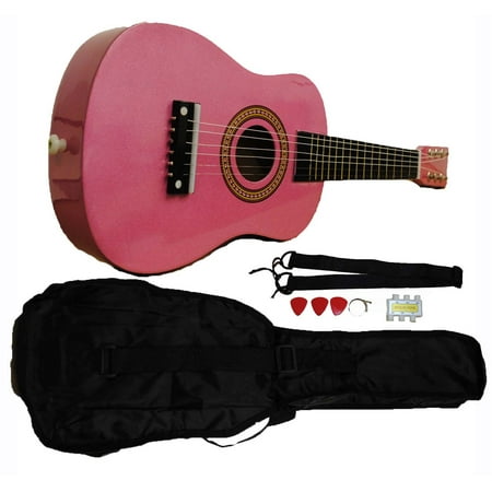 Mini Kids Acoustic Toy Guitar Kit Gig Bag + Picks + Strap + Tuner - Glitter (Best Acoustic Guitar Cleaning Kit)