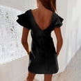 thumbnail image 4 of Honeeladyy Beach Party Loose Dresses on Clearance Fashion Women Attractive Casual Backless Round-Neck Solid Short Sleeve Mini Dress, 4 of 9
