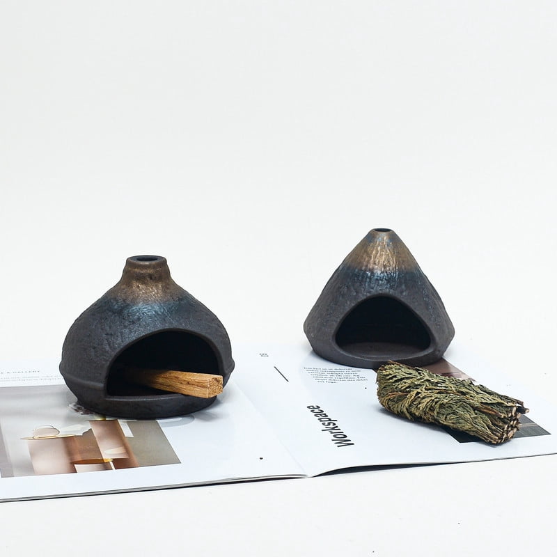 Rustic Dome Palo Santo Holder - Ceramic Incense Burner with Ash Catcher, Earthy Hut Design Palo Santo Holder Stick Holder for Smudging, Meditation, Yoga & Bohemian Home Decor-B