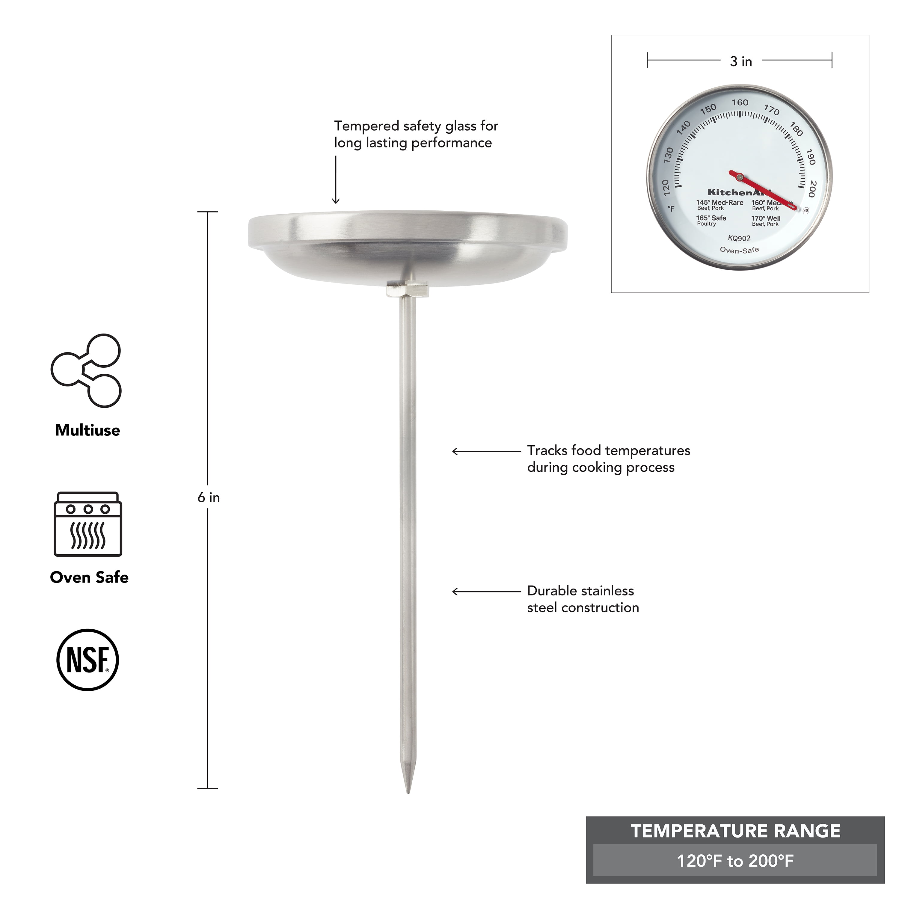 KitchenAid Leave-in Meat Analog Thermometer with Easy to Read 3-inch Dial