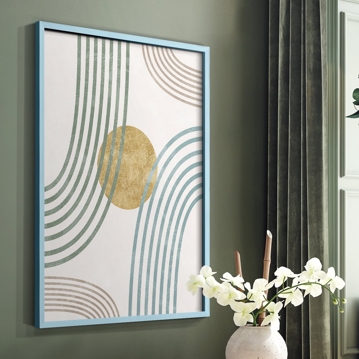 Modern Flow in Blue Solid Wood 11 x 14 Framed Print