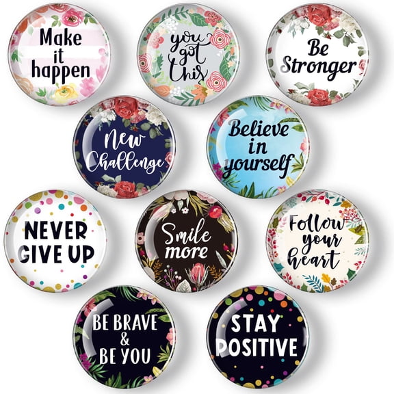 Motivational magnets for fridge, 10 piece inspirational quote magnets for locker cabinet classroom decor, glass magnets with floral designs, black