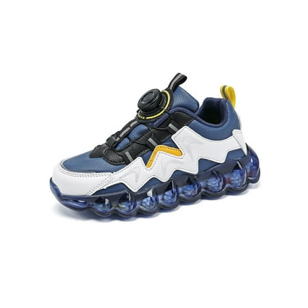 

Crocowalk Boys Girls Athletic Shoes Breathable Walking Shoe Sport Sneakers Lightweight Comfort Flats Kids Fashion Color Block Trainers Faux Leather Dark Blue 12C