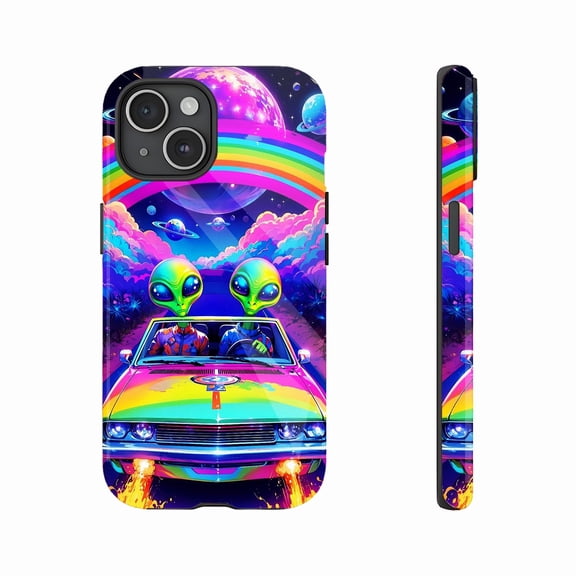 Galaxy-Inspired Alien Car Phone Case for iPhone 11/12/13/14/15/16 (Pro Max/Plus) - Fun Cosmic Design for Tech Lovers & Holiday Gifts