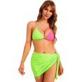 thumbnail image 1 of Traje de baño de 3 piezas para mujer, conjunto de bikini de bloque de color, traje de baño de tanga de corte alto con faldas de cubierta Verde y Rosa G Verde y Rosa G Xishao ropa, 1 of 1