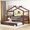 Walnut, variant on Harper & Bright Designs Twin Size Wooden House Bed with Trundle, Wood Montessori Daybed Frame with Roof and Safety Guardrail for Boys Girls, Walnut
