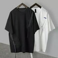 thumbnail image 4 of MIXUE Shirts For Men Summer Solid Color Round Neck Short Sleeve Pockets Casual Basic Pullover Tops Tee Shirts Sportswear,Black,XXL, 4 of 5