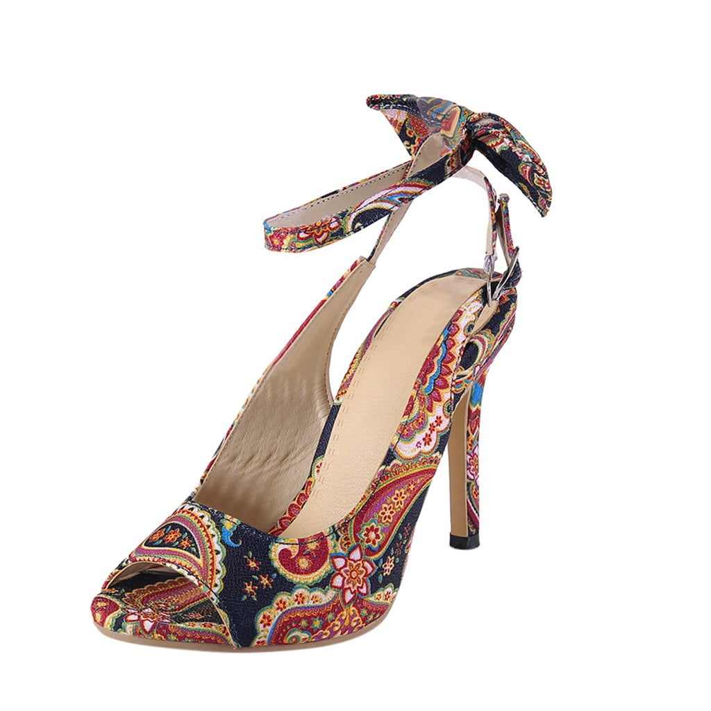 printed sandals heels