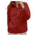 thumbnail image 2 of Cnbwig Womens Fleece Jackets Winter Full Zip Up Warm Furry Coats Solid Color Soft Comfy Jacket Long Sleeve Mock Neck Fuzzy Coat Brick Red L, 2 of 4