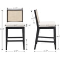 thumbnail image 2 of 26” Counter Height Bar Stools Set of 2 Mid Century Modern Bar Chairs with Rattan Back & Wood Legs, Upholstered Sherpa Fabric Barstools Island Stools for Kitchen Counter Home Bar, White, 2 of 12