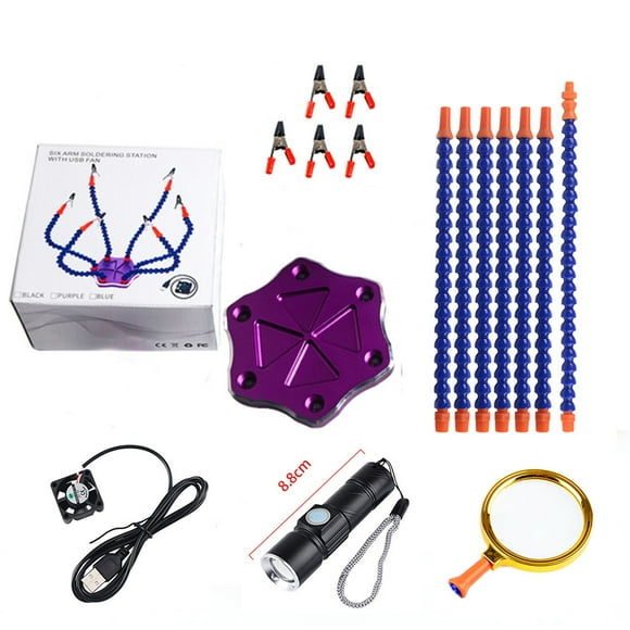 Mesa de soldadura de aleación de aluminio de seis garras y siete garras/mesa de soldadura de placa PCB/FPV/XT60 Linterna con ventilador UBS