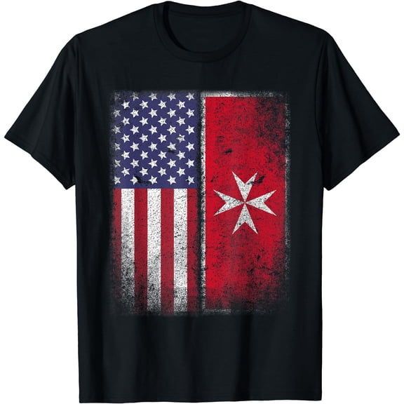 Maltese American Flag T-shirt Malta Cross Usa America Gift