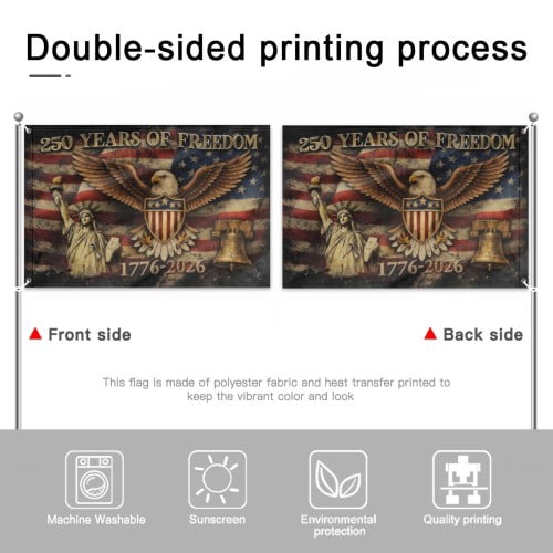 USA 250th Anniversary Flag Double-Sided 4x6 Ft American Independence 1776–2026 Celebration Flag 250 Years Birthday Patriotic Banner for Indoor Outdoor Decor