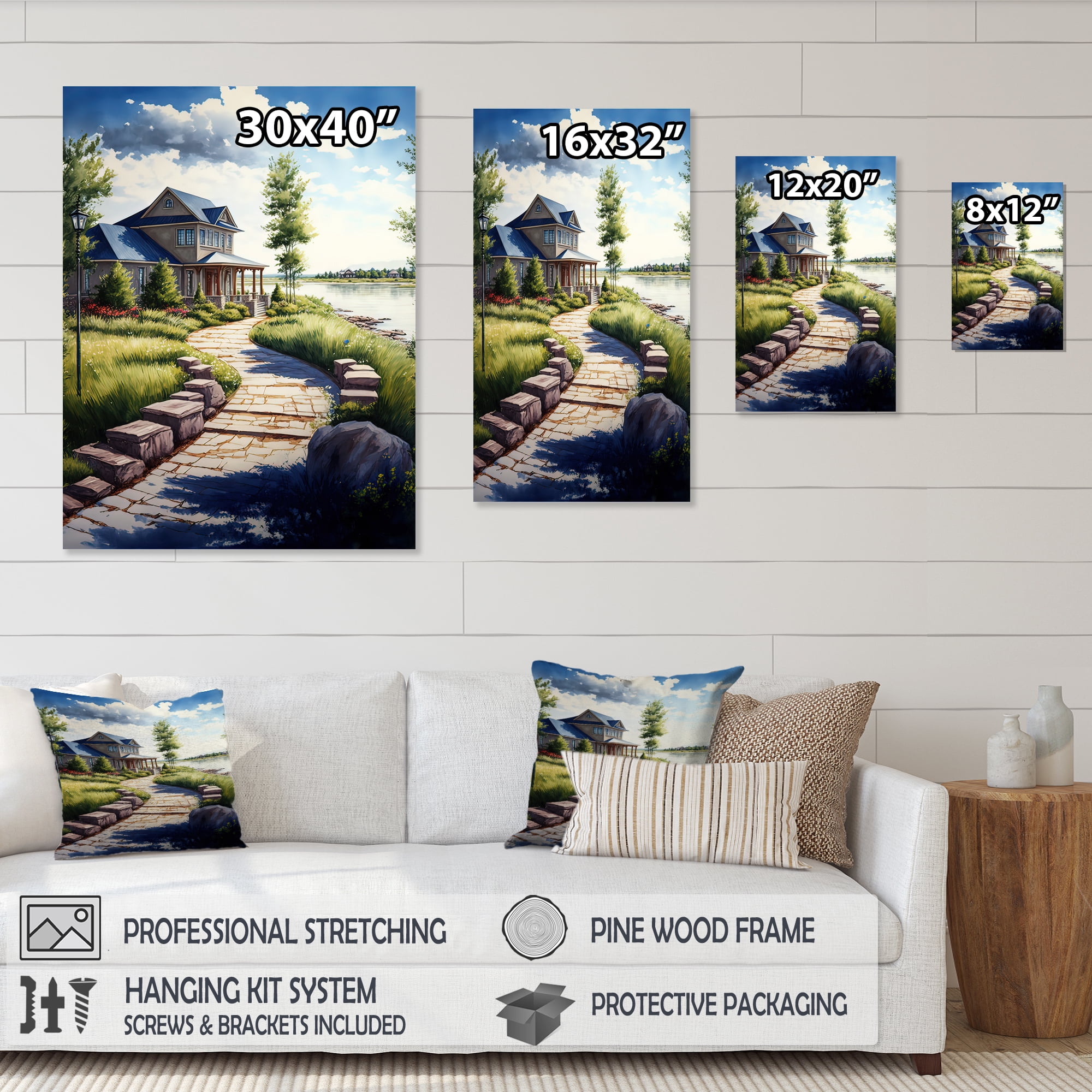 Designart Charming Cottage On The Water I Canvas Wall Art