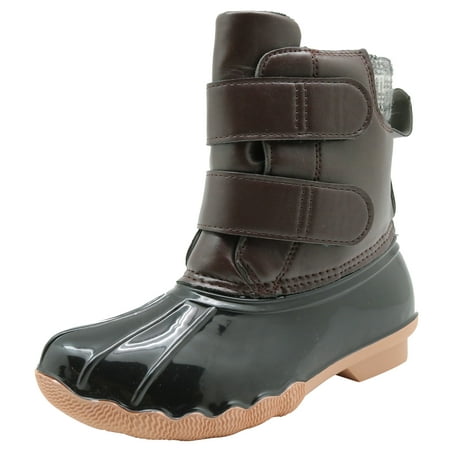 

Blikcon Unisex Kid Girls Boys Waterproof Hook and Loop Duck Boots Rain Boots (Color : Darkbrown Size : 10 Toddler)