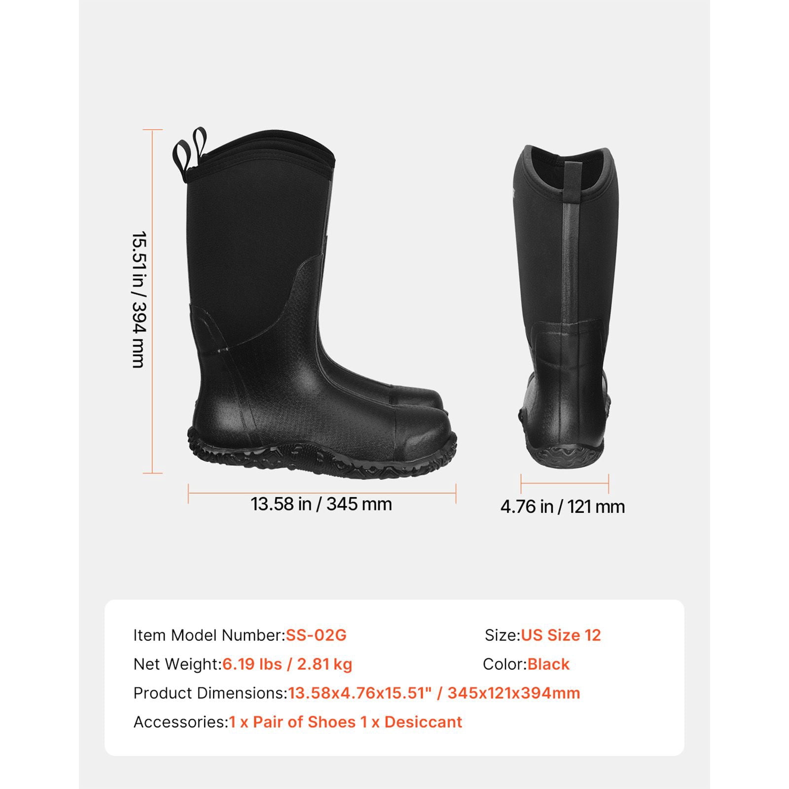 Men's Steel Toe Rubber Boots with 0.3" Insulation, Puncture-Resistant, 125,000 Flex Test, Sizes 9-13 for Work Rain Snow