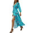 thumbnail image 5 of Coduop Women Casual Tie-up Shirt Dress Long Sleeve V-neck Long Dress With Pocket, 5 of 6