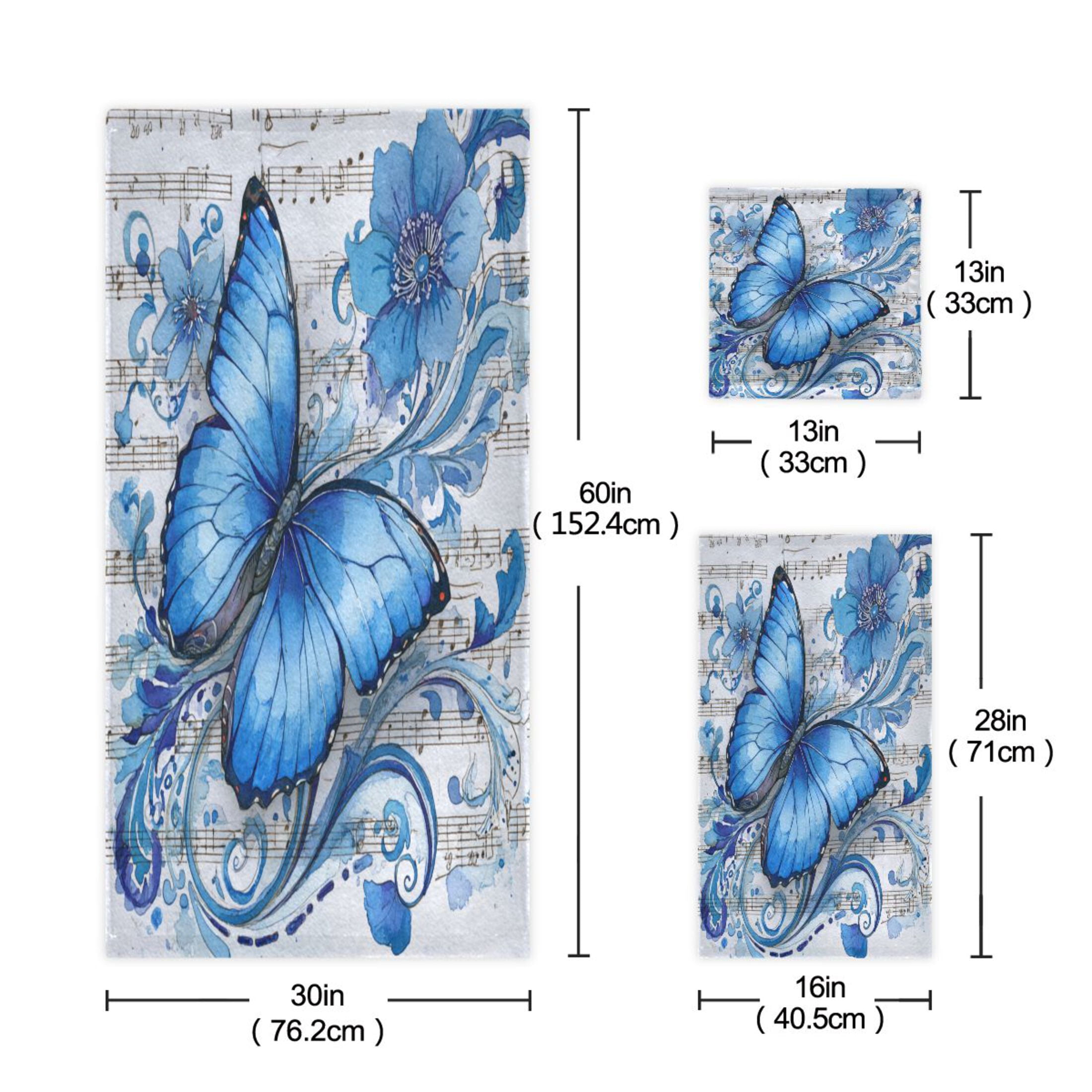 3 Sizes of Towel Sets Including Bath Towel Hand Towel and Washcloth for Daily Use Fantasy Butterfly on Sheet Music