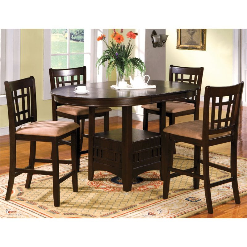 Round Counter Height Dining Set, Espresso Wood Round Dining Table Set