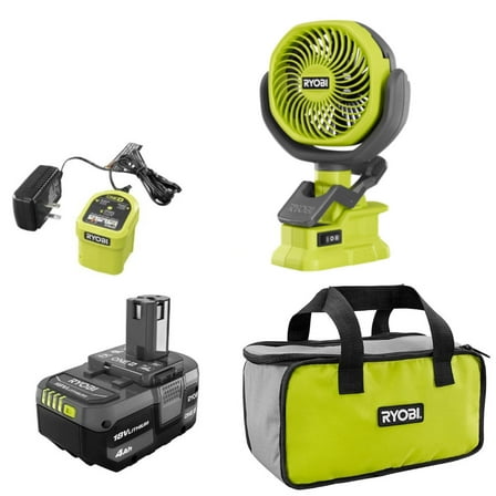 Ryobi 18-Volt Personal Battery Powered Clip Fan Kit with 4.0 Ah Battery, Charger and Bag Kit